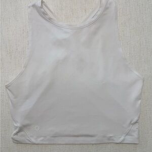 Athleta White High Neck Longline Sports Bra XS Racerback Perforated Mesh